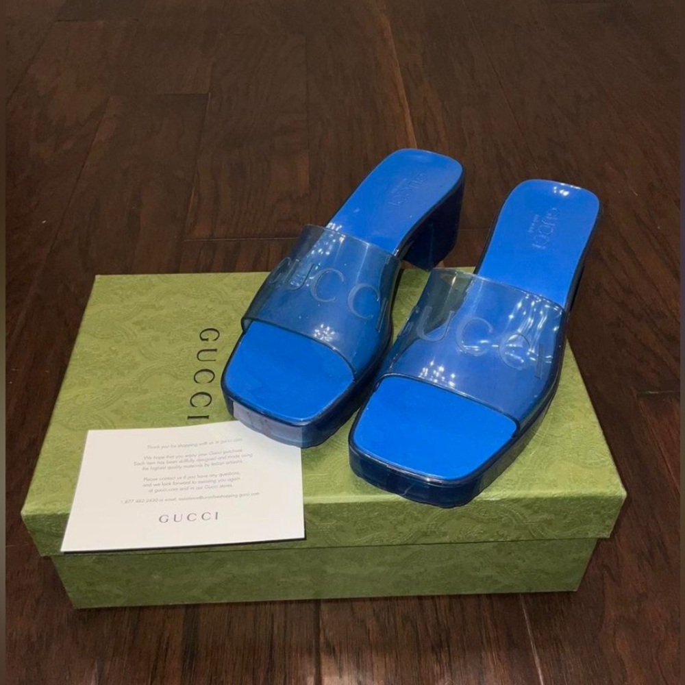 GUCCI | Size 38 transparent jelly sandal slide/heel